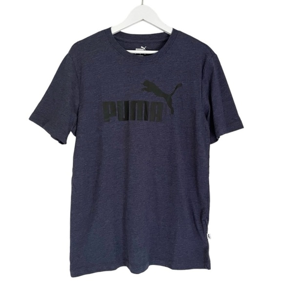 NWT Puma Men's Heathered Logo Crew Neck Short Sleeve T Shirt Blue Size Medium - Picture 3 of 9